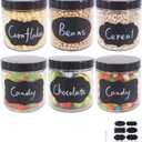 BPFY 6 Pack 16 oz Glass Jars With Plastic Lids, Glass Kitchen Canisters Cabinet, Pantry Organization, Food Storage Jars for Flour, Sugar, Coffee, Candy, Snacks, 8 Chalk Labels, 1 Pen