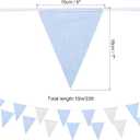 MECCANIXITY 33ft Blue White Plaid Checkered Pennant Banner, 36 PCS Triangle Flags Fabric Bunting Banner for Birthday Wedding Outdoor Garden Decor