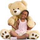 MaoGoLan Giant Teddy Bear Stuffed Animal, 52" Large Tan Teddy Bear Plush Toy with Cute Bow Tie & Footprints, Soft Sunggle Bear Plushies Gift for Kids Grilfriend Wife on Christmas Birthday Baby Shower (Light Brown)