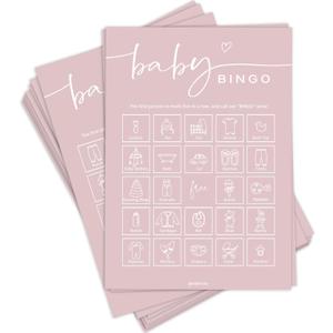 GardenCity Baby Shower Bingo Game for Girl (50 Unique Cards), PreFilled Fun Baby Shower Game Activity, Perforated Calling Cards, Gender Neutral, Pink