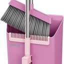 JOYMOOP Pink Broom and Dustpan Set, Upright Angle with Built-in Comb Teeth for Kitchen, Lobby, Pet Hair and Hard Floors (Lavender Pink & Sakura Pink)