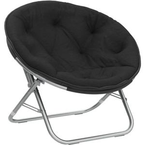 Urban Lifestyle Faux Fur Saucer Chair, Foldable Cozy Accent Chair for Kids, Teens & Adults, Gaming Chair Dorm Chair Bedroom Chair, Metal Frame, Black Faux Fur Seat