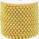 Craft String Pearls 6MM Pearl Bead, 66 Feet Gold Faux Pearl Garland Spool Roll Strand Wedding Party Decoration, Christmas Tree Decorations (0.24 in 66 ft)