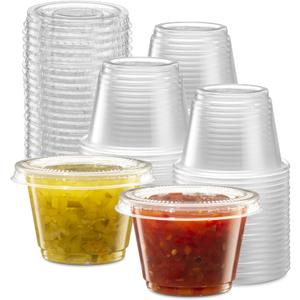 {2.5 oz,200 Sets} Clear Diposable Plastic Portion Cups With Lids, Small Mini Containers For Portion Controll, Jello Shots, Meal Prep, Sauce Cups, Slime, Crafts, Disposable Souffle Cups & Much more