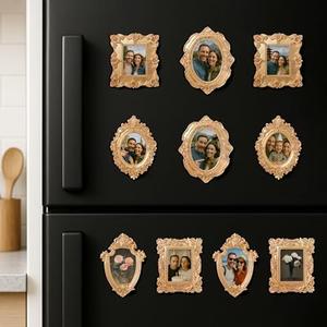 97 Decor Small Gold Picture Frames Set (No Standing & Backing) - 10 Mini Vintage Frames For Galley Wall, Assorted Gold Vintage Picture Frame Bulk, Antique Ornate Miniature Frame (Non-magnetic)