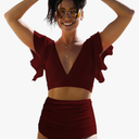 SPORLIKE Women Ruffle High Waist Swimsuit Two Pieces Push Up Tropical Print Bikini XL