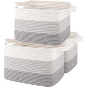 OIASKET Storage Baskets for Organizing, Woven Baskets for Shelves, Rectangle Decorative Organizer for Storage Clothes, Toy, Books, Towels, Nursery Bins 3 Pack (Gradient Grey, 13"x9.85"x8.7")