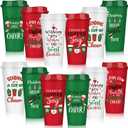 Pickmesh 12 Pack Christmas Coffee Cups Gifts Bulk 16 oz Reusable Coffee Cup Tumblers with Lid Plastic Cups Travel Mug Thank You Gifts for Women Coworkers Holiday Drinks (Classic Style)