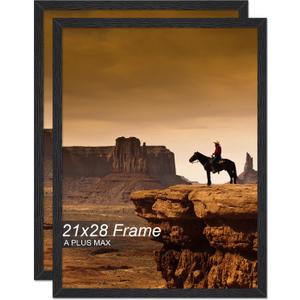 A PLUS MAX 21x28 Picture Frame Set of 2, Black Engineered Wood Frame for 21 x 28 Inch Picture Poster Photo, Light Weight 21 by 28 Frame with Wood-grain for Wall - 2 Pack/Black/21 x28