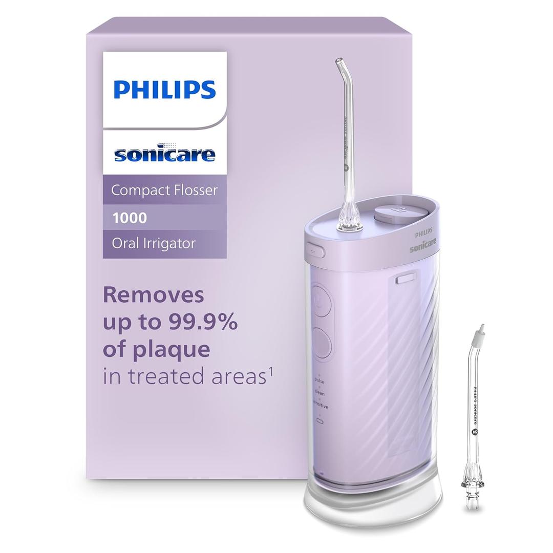 Philips Sonicare Compact Flosser 1000, Portable Water Flosser with 3 Flossing Modes, IPX7 Waterproof Oral Irrigator, Travel Friendly (Purple)