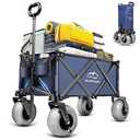 BLINTHAR Beach Wagon with Big Wheels for Sand, Heavy Duty Harder Sand Collapsible Folding Wagon with All-Terrain 9" Pneumatic Ballon Tires, Utility Wagon for Garden Sports Camping Outdoor Activities, Navy Blue