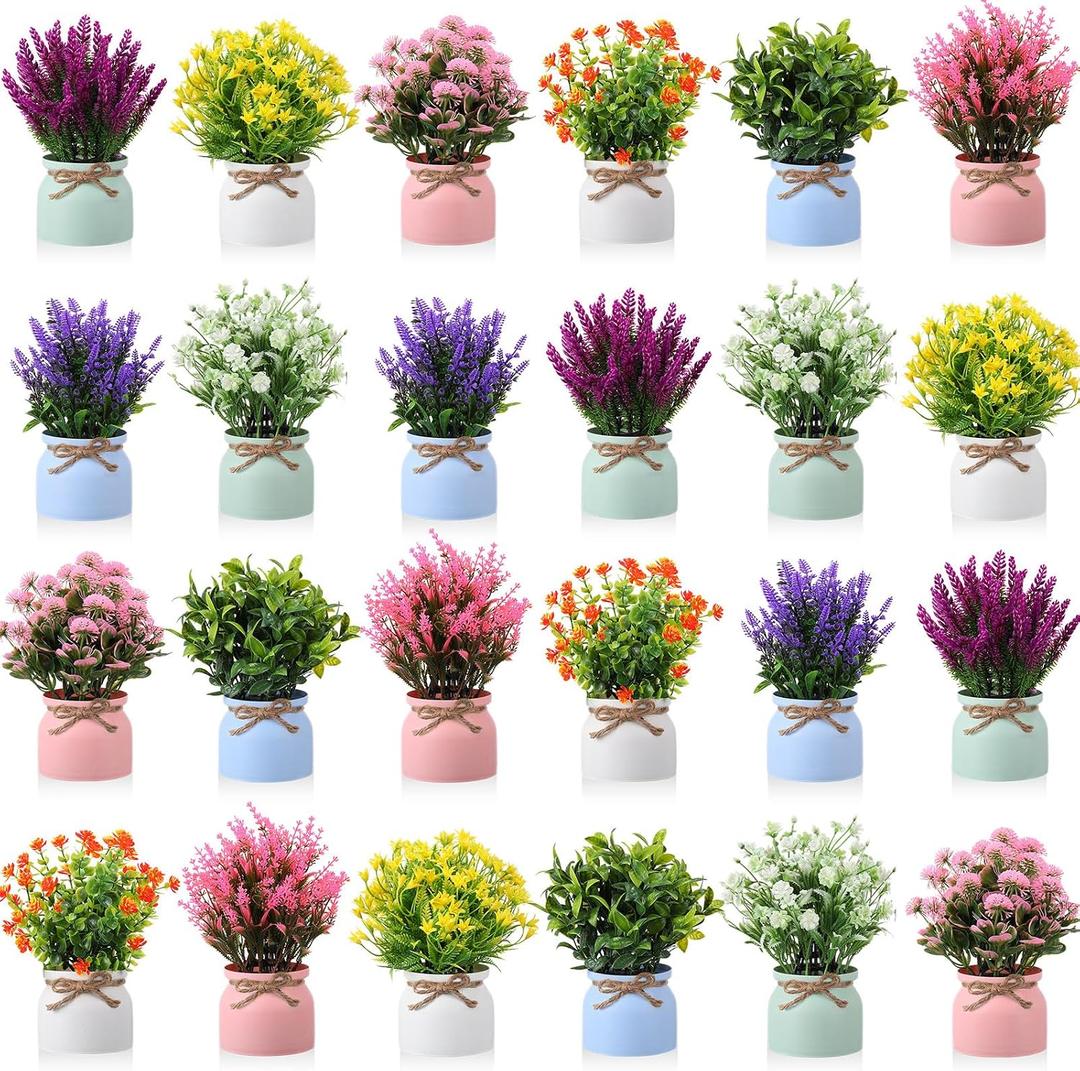 Cindeer 24 Pcs Large Artificial Potted Flowers Fake Potted Plants for Home