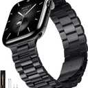 SUNFWR Compatible with Apple Watch Band 45mm 44mm 42mm for Men Women, Stainless Steel Metal iWatch Band for Apple Watch Series 9/8/7/6/5/4/3/2/1/SE/SE2(Black, 42mm 44mm 45mm No case)