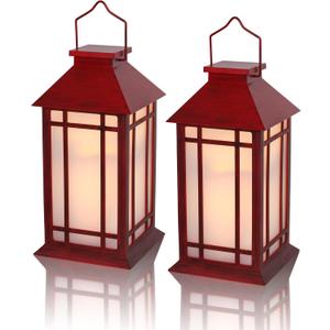 Taman Christmas Lantern, 2 Pack Hanging Lights LED Flickering Lights Battery Operate Decorative Outdoor Lighting Waterproof Umbrella Lights for Christmas Patio Garden, Table,Party Decor