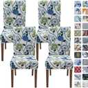 SPRINGRICO White Chair Covers for Dining Room Set of 4, Stretch Floral Dining Chair Cover, Washable Spandex Kitchen Parsons Chair Slipcovers, Seat Protector for Home or Party (4 Pack, FLORAL3)