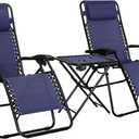 Amazon Basics Outdoor Adjustable Zero Gravity Folding Reclining Lounge Chair with Cup Holder, Headrest Pillow, Detachable Side Table, Weather Resistant, Set of 2, Blue, pack of 2
