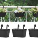 Mkono Metal Railing Planter Box 3 Pack Balcony Hanging Planter for Outdoor Plants with Detachable Hooks and Drain Holes Fence Planters for Any Balcony, Porch or Deck (3, Small)
