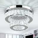 LEONTYNE 12 Inch Mini Chandelier LED Crystal Ceiling Light 2 Layers Flush Mount Ceiling Light Modern Chandeliers Lighting for Bedroom Hallway Staircase Kitchen Bathroom (6000K Cool White)