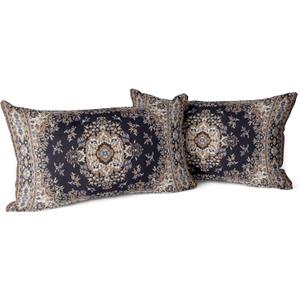 Snycler Boho Throw Pillow Covers 12x20 inch Set of 2 Black Medallion Border Area Rug Double Sided Pattern Cotton Soft Pillow Case Cushion Cover Pillowcase for Couch Sofa Bed Decorative