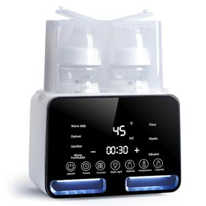 Losbenco Double Bottle Warmer and Steri-lizer, 8-in-1 Fast Baby Milk Warmer with Timer for Breastmilk or Formula, Multifunctional Bottle Warmer with Food Heater Defro