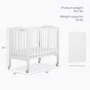 Dream On Me 2-in-1 Portable Mini Crib, Non-Full Size Baby Crib for Small Spaces, 2 Mattress Heights, Compact Travel Design, Includes Mattress, GREENGUARD Gold & BSA Certified, White