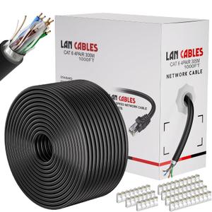 Cat 6 Ethernet Cable 1000ft (60 RJ45), Outdoor & Indoor, Cat 6 FTP Shielded Ethernet Cable Bulk, 23AWG, Heavy Duty, Direct Burial, Waterproof, UV Resistant, Cat6 1000ft for Router, PC, Gaming, CCA