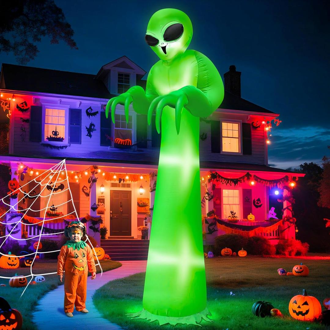 12 Ft Halloween Inflatable Alien Outdoor Decoration, Blow Up Alien Built-in LED Lights Yard Decor for Holiday Patio Garden Lawn