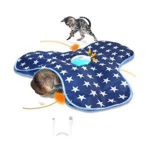 Interactive Cat Toy Rechargeable, Cat Exercise Toys for Indoor Bored Adult Cats, Hide and Seek Toy with Motion Activated, Moving Feather, Chirping