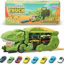 Prextex Dinosaur Truck Garage - Multicolored Plastic Dino Truck with Cars - Transport Dinosaur Truck with Foldable Sliding Track Trucks for Boys - Fun Dinosaurs Toys for 3+ Year Boys