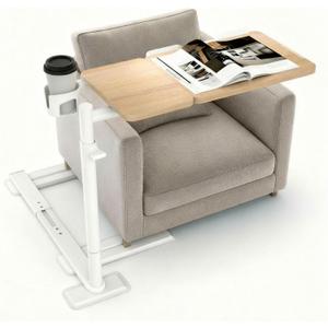 Height Adjustable OverCouch Armrest Table Tray  Tilting Top Swivel Table for Recliner, Sofa, Laptop, Slide Under Side Table for Eating, Reading, Snacking, Recovery Use (Natural Oak)