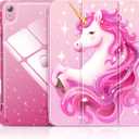 INFILAND Compatible with iPad A16 11th Generation 11 Inch 2025 Case, iPad Case 10th Generation 10.9 Inch, Glitter Cover with Sparkly Clear Back, Pencil Holder, for Kids Girls (Pink Unicorn Dream)