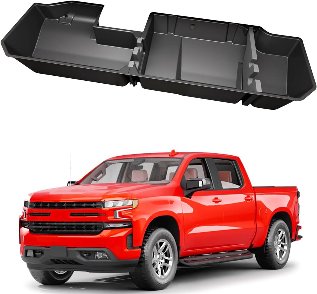 FengYu Under Seat Storage Box Compatible with 2019-2026 Chevy Chevrolet Silverado 1500/GMC Sierra 1500, 2020-2026 Silverado/Sierra 2500HD/3500HD Double Cab & Crew Rear Underseat Organizer Accessories