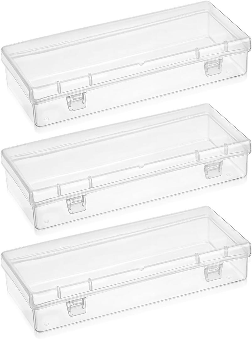 Ptwola 10 pcs Mini Plastic Storage Containers Box with Hinged Lid, 6.1x2.5 Inches Small Rectangle Dustproof Clear Beads Organizer Case for Collecting Craft Small Items Jewelry Business Cards Game Pieces