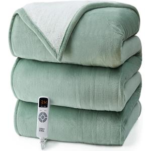 EHEYCIGA Heated Blanket - Electric Throw with 9 Heating Levels & 10 Hr Auto Off, Soft Cozy Sherpa Washable Blanket, 50 x 60 Inches (Sage Green)