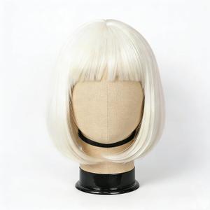 Svolna White Blonde Short Bob Wig with Bangs, Platinum Blonde Synthetic Straight Hair Wigs for Women, 14 Inch Cosplay Costume Bob Wig (613#)
