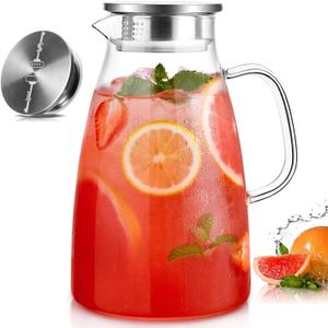 Glass Pitcher with Lid, 1 Gallon 128oz Water Pitcher with Handle and Spout for Fridge, Borosilicate Glass for Iced Tea, Juice, Sangria, Cold/Hot Beverage, Large Jug with Extra Wide Mouth