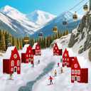 Breling 13 Pcs Christmas Village Set, Red Cardboard Christmas Village House with 500 g Fluffy Snow Cotton in 6 Paper Distinct House for Xmas Tabletop Mantel Display Winter Centerpiece