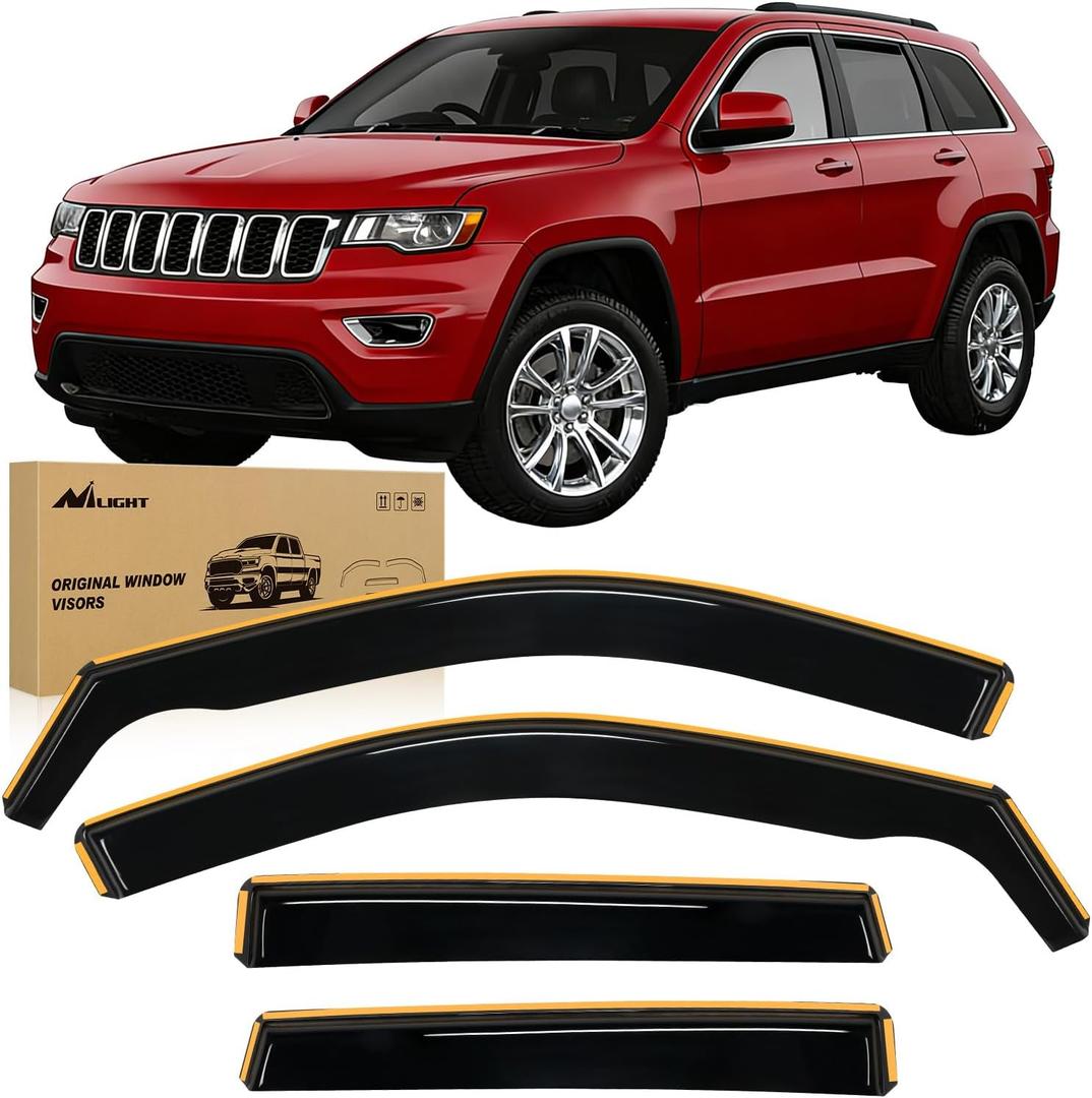 Nilight in Channel Rain Guards for Jeep Grand Cherokee 2011 2012 2013 2014 2015 2016 2017 2018 2019 2020 Vent Window Visors-4pcs