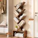 Evermagin 6 Tier Tree Bookshelf with Lights, LED Book Tree Bookcase with Storage Organizer, Small Corner Bookshelf Floor Standing Book Shelf for Living Room, Bedroom & Home Office, Rustic Brown