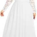 Talisea Plus Size Formal Wedding Dresses - Gowns Evening Prom Elegant V Neck Long Sleeve Lace Chiffon Long Maxi Dress (White), Size: 22 Plus