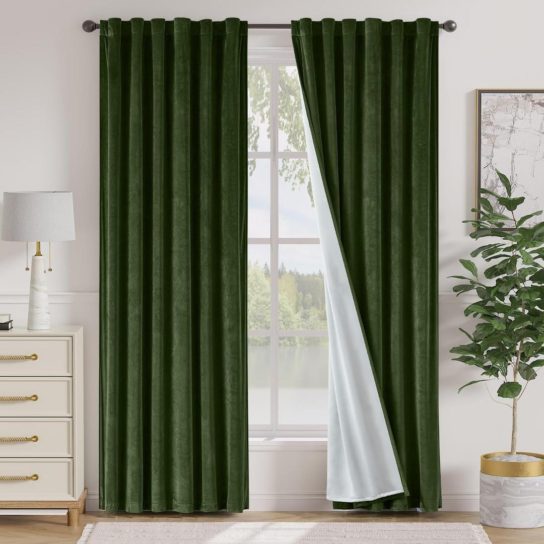 Lazzzy Green Velvet Curtains 84 Inch Long Blackout Thermal Insulated Room Darkening Lined Curtain Drapes Luxury Back Tab Window Treatments for Bedroom Living Room 2 Panels, 52 x 84 Inch, Moss Green