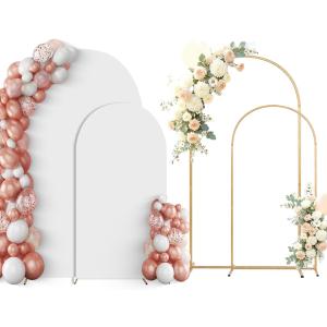 Gold Arch Backdrop Stand Set of 2 With White Cover (7.2FT+6FT) Metal Arched For Wedding Christmas Birthday Party Baby Shower Ceremony Event Decor