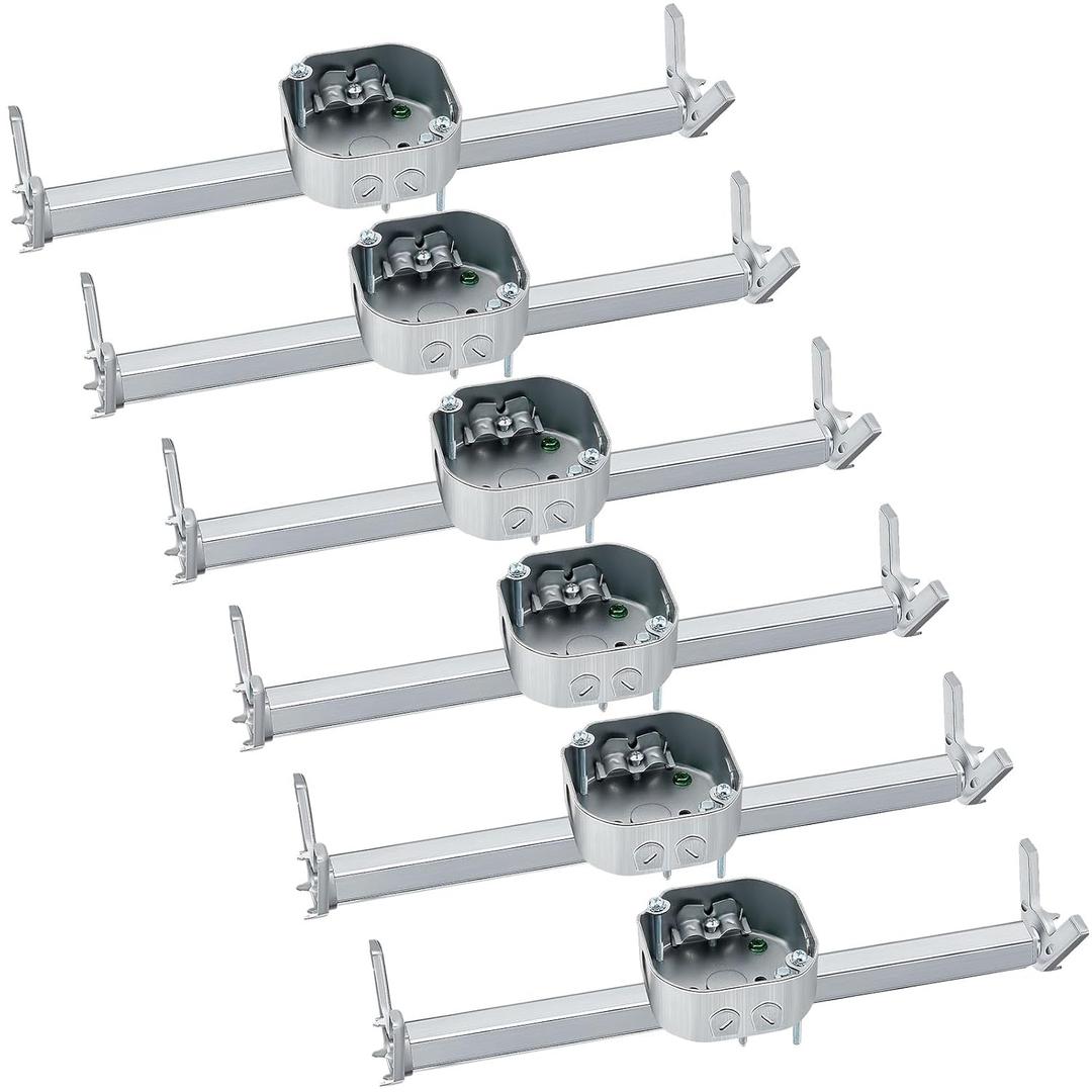 Therwen 6 Pcs Adjustable Fan Electrical Box Brace 14.2 Inches Long Silver Ceiling Fan Mounting Bracket for Fans and Light Fixtures