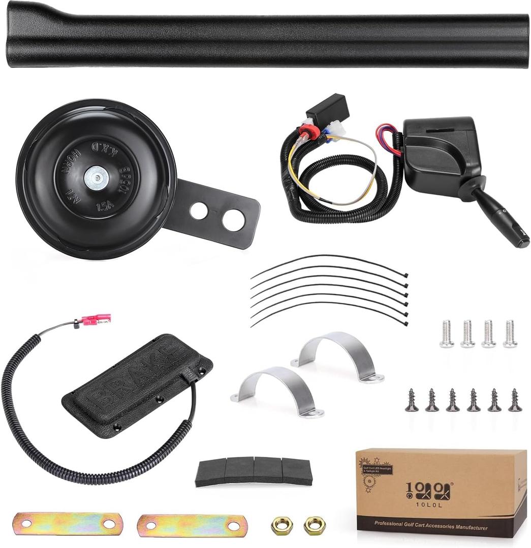10L0L Golf Cart Turn Signal Kit for Yamaha Club Car EZGO TXT RXV, Universal Golf Cart Turn Signal Switch, 9-pin Wiring Harness Headlight Blinker Kit with Horn Brake Pad Light Switch (12V)