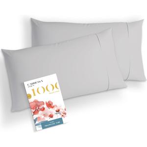 Carressa Linen 100% Egyptian Cotton Standard/Queen Size Pillow Cases Set of 2-1000 Thread Count Pillow Cover - Soft, Breathable & Cooling Silver Pillowcases Set of 2 for Standard/Queen Pillows