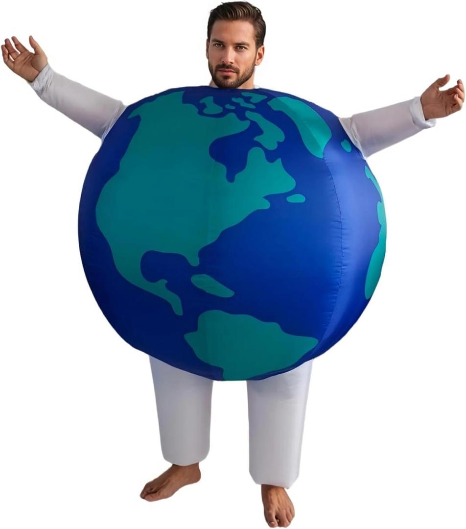 Adult Inflatable Globe Moon Costume- Halloween Cosplay Outfit for Parties, Funny Space Theme Dress-Up (Blue)