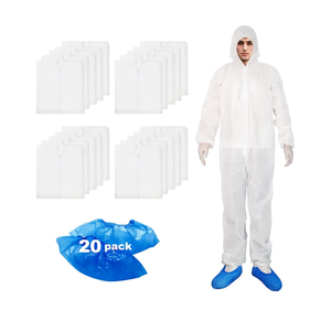 ETERNA Hazmat Suits- 20 Pack Disposable Protective Coveralls with Hood, Zipper, Elastic Wrists, Shoe Covers for Men & Women, Shield from Dirt, Dust, Paint (White, XX-Large)