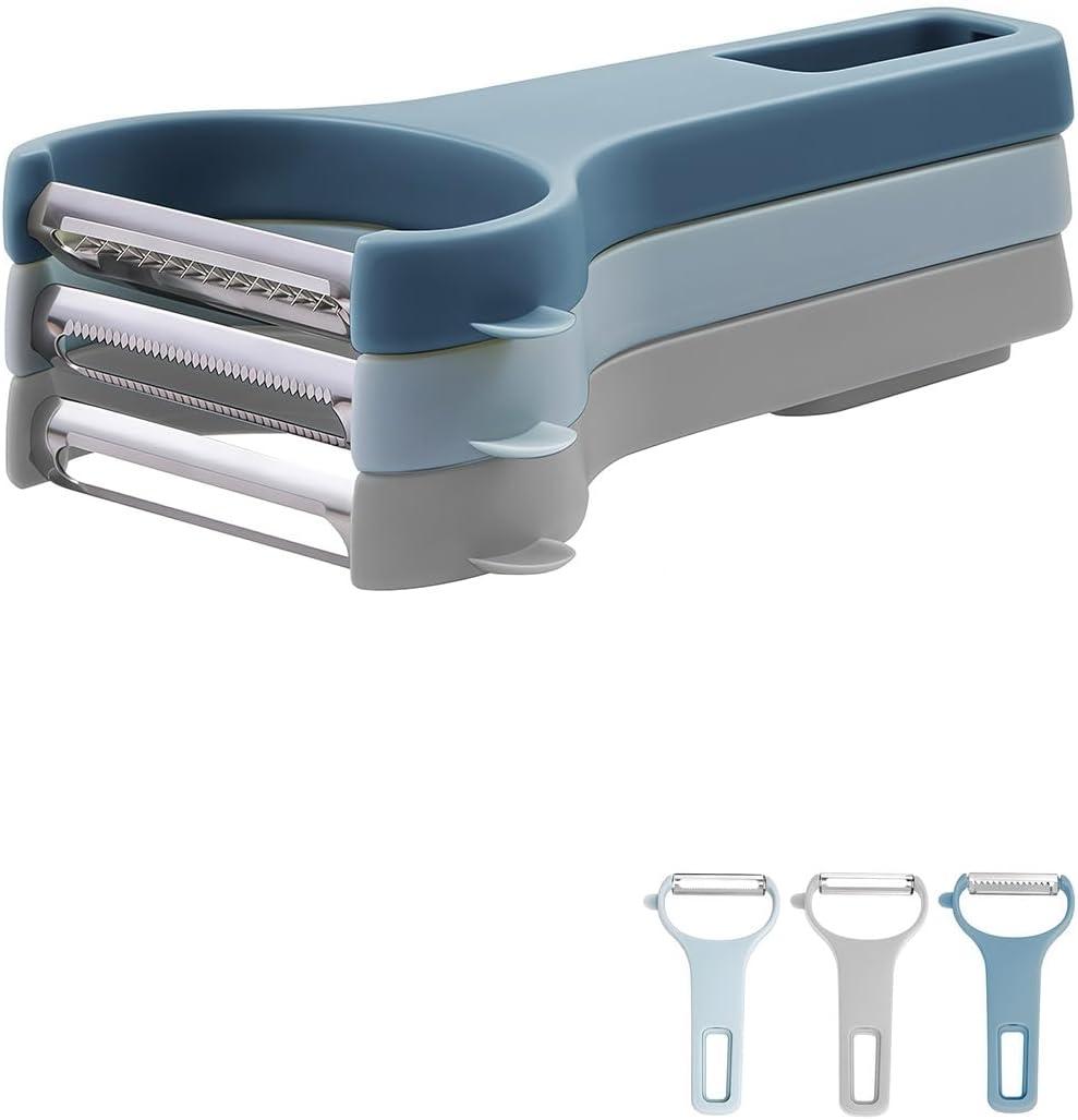 Vegetable Peeler Set 3-Piece Potato Peelers for Veggie, Fruit Kitchen (Light Blue Dark Blue Light Grey)
