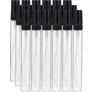 BENECREAT 25PCS 10ml Mini Glass Fine Mist Spray Tubes Transparent Travel Empty Perfume Bottles with Black Lids for Perfume, Toiletries Liquid, Cosmetic