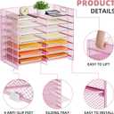 Marbrasse Desktop Literature Organizer, 12 Compartments Mesh Paper Organizer Desk Organizers, Adjustable File Sorter Mail Center Paper Storage Cabinet Classroom Mailbox for Office Home School, Pink